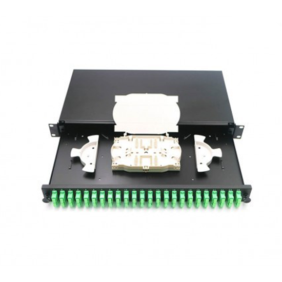 Patch panel 24 ports DX 1U 2 splice trays 48 splice protectors